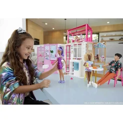 Barbie Dollhouse Playset with 2 Levels&4 Play Areas