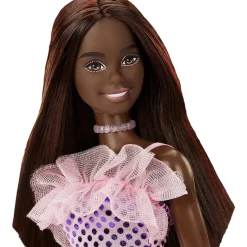 Barbie Mini Glitz Doll Dress Dark Brown Hair With Purple Metallic Dres