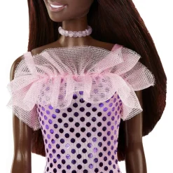 Barbie Mini Glitz Doll Dress Dark Brown Hair With Purple Metallic Dres