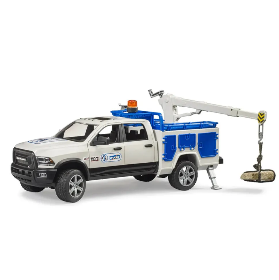 Bruder 02509 RAM Service Truck with Crane and Rotating Beacon Light 1:16 Scale Vehicle