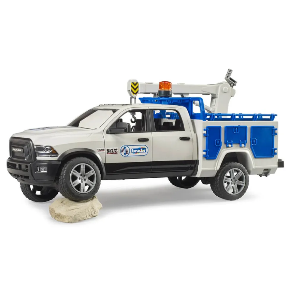 Bruder 02509 RAM Service Truck with Crane and Rotating Beacon Light 1:16 Scale Vehicle