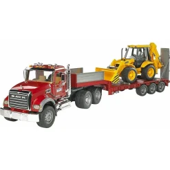 Bruder Mack Granite Flatbed Truck w JCB Backhoe