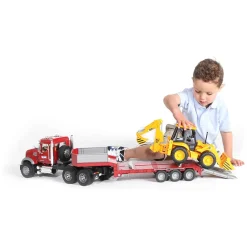Bruder Mack Granite Flatbed Truck w JCB Backhoe