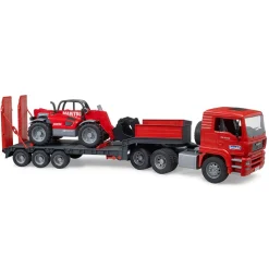Bruder Pro Series MAN TGA truck with low loader trailer and Manitou te