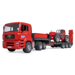 Bruder Pro Series MAN TGA truck with low loader trailer and Manitou te