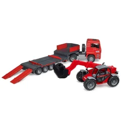 Bruder Pro Series MAN TGA truck with low loader trailer and Manitou te