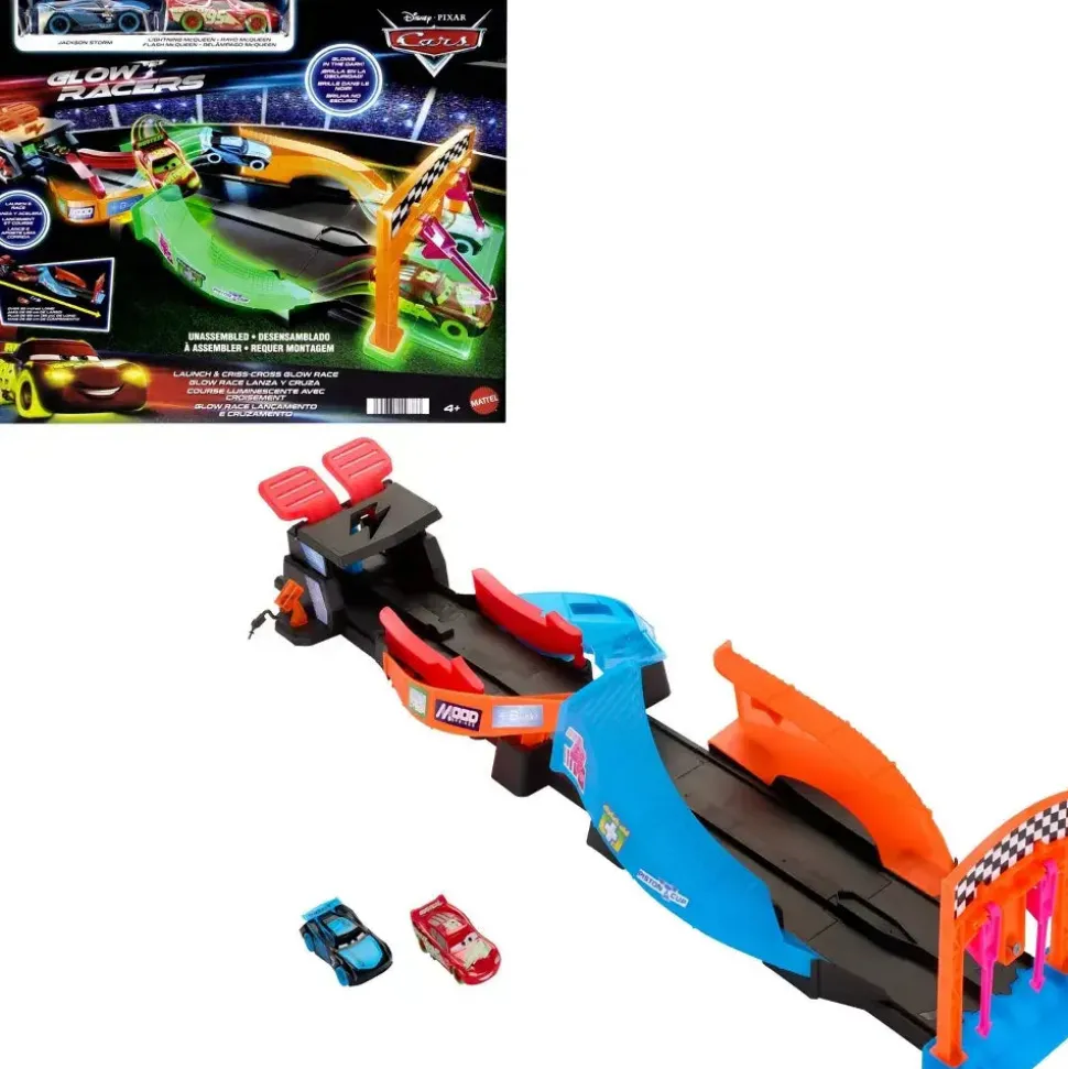 Disney and Pixar Cars Glow Racers Launch&Criss-Cross Glow Race Plays