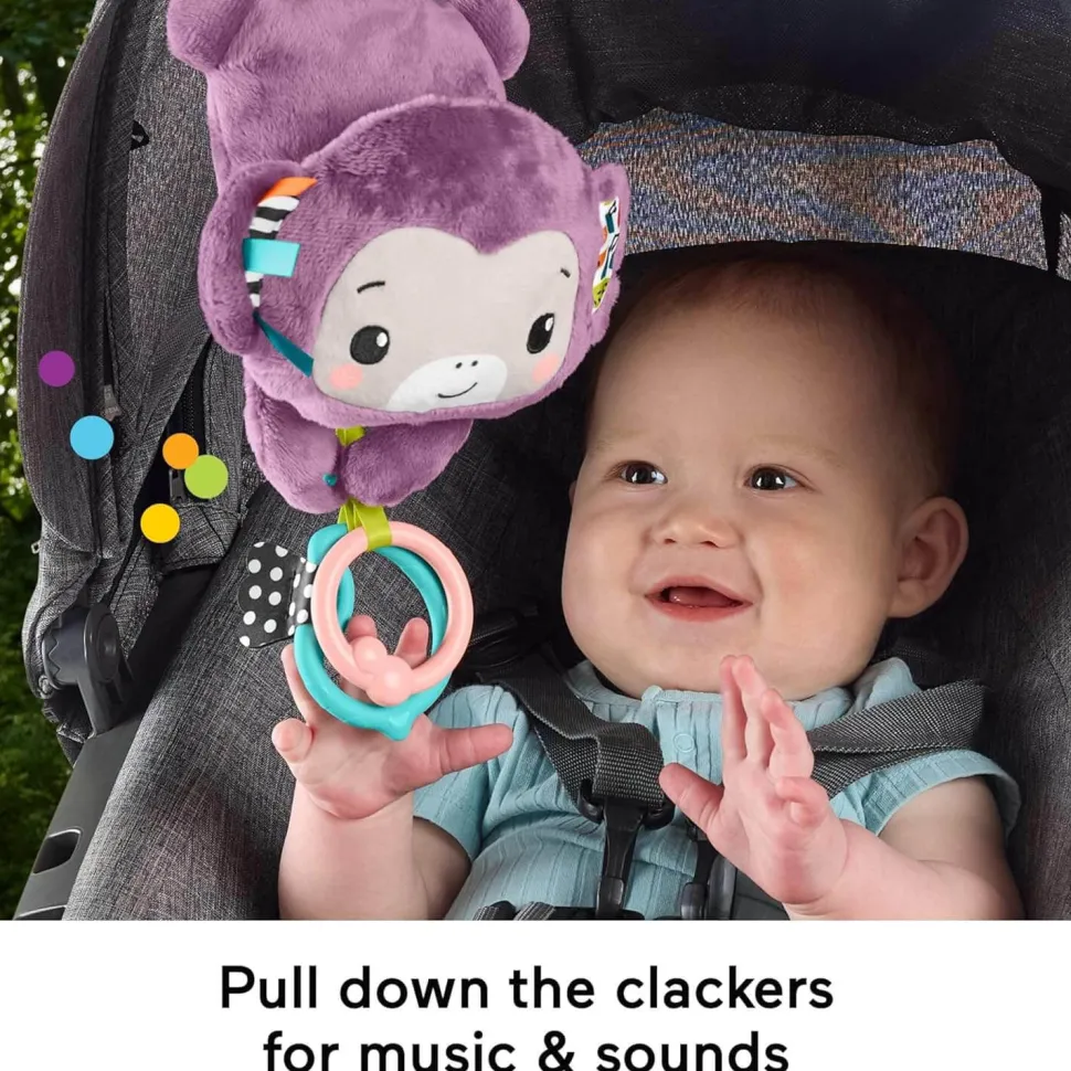 Fisher-Price Sing&Go Purple Monkey Plush Baby Stroller Sensory Toy