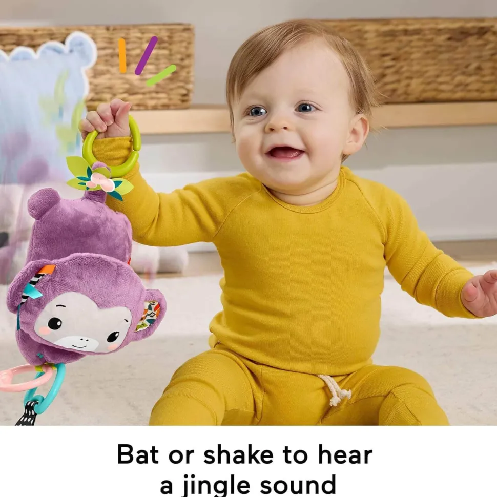 Fisher-Price Sing&Go Purple Monkey Plush Baby Stroller Sensory Toy