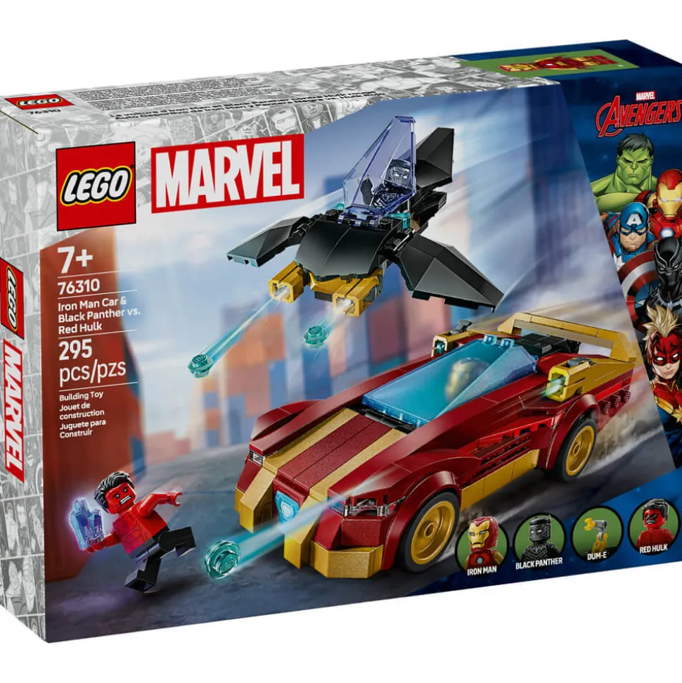 LEGO® Super Heroes Marvel Iron Man Car&Black Panther vs. Red Hulk Building Kit 76310