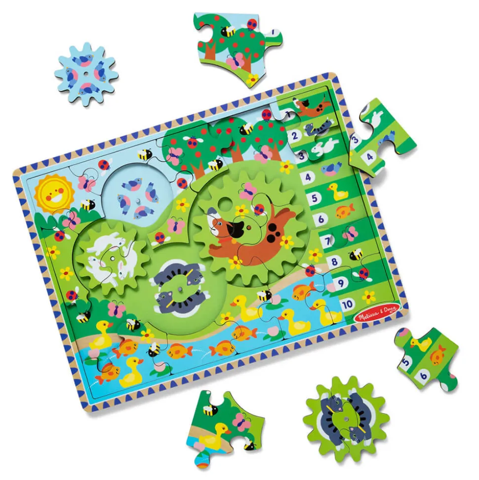 Melissa and Doug Animal Chase I-Spy Wooden Gear Puzzle