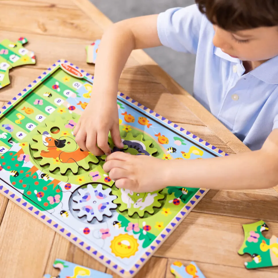 Melissa and Doug Animal Chase I-Spy Wooden Gear Puzzle