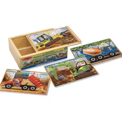 Melissa&Doug Construction 4-in-1 Jigsaw Puzzles w Storage Box