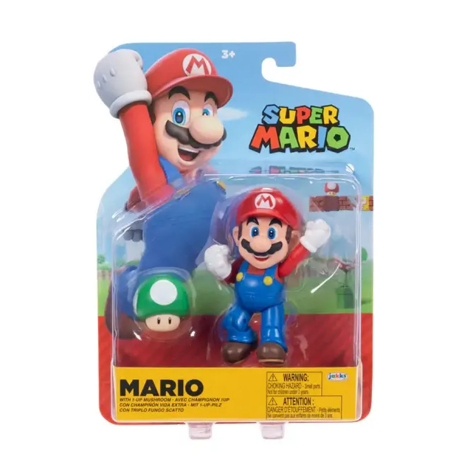 Super Mario Mario with 1UP Mushroom 4-Inch Action Figure