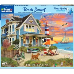 White Mountain Puzzles Beach Sunset 1000 Piece Jigsaw Puzzle